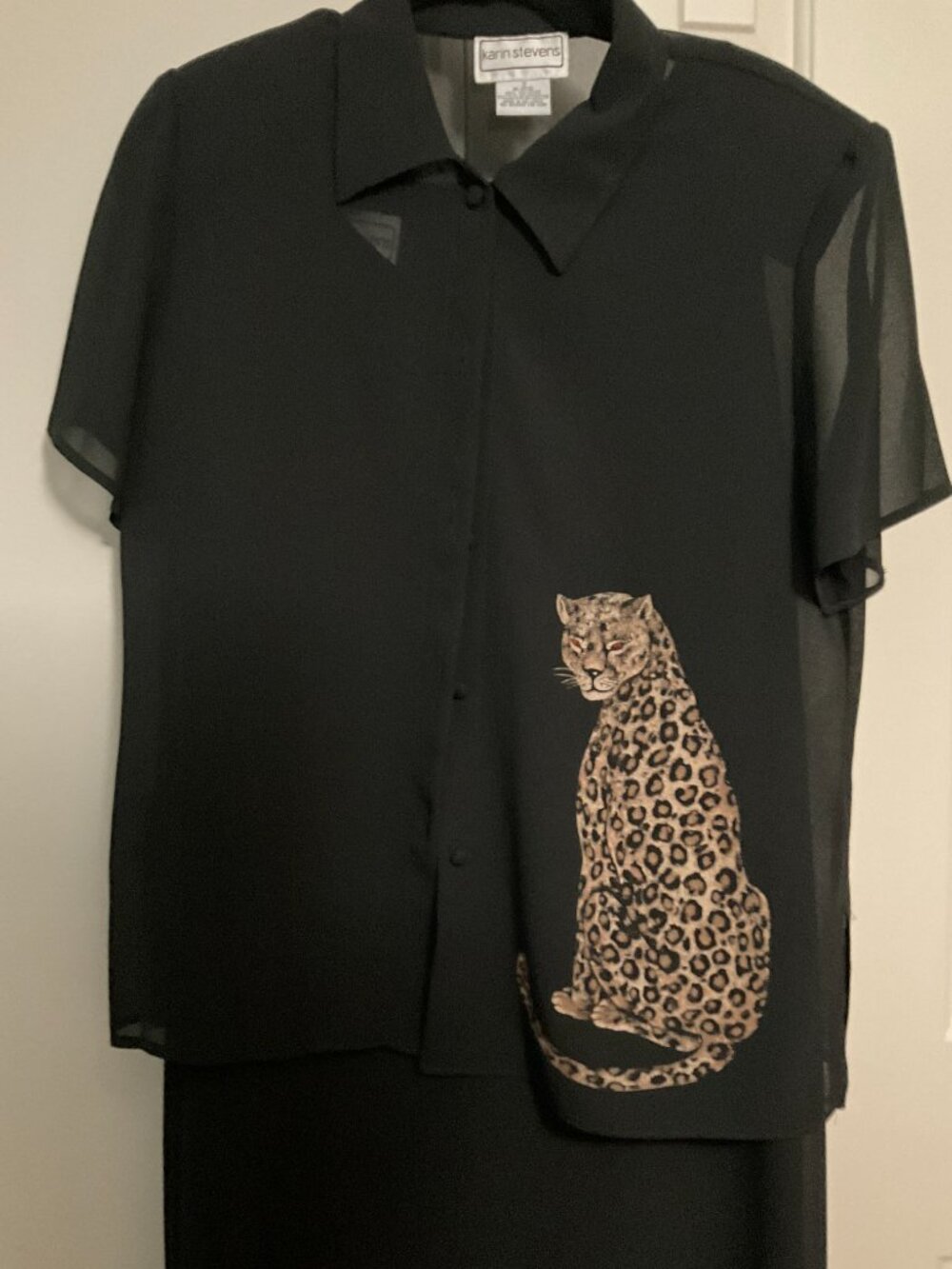 Karin Stevens long black dress with leopard jacket Size 12